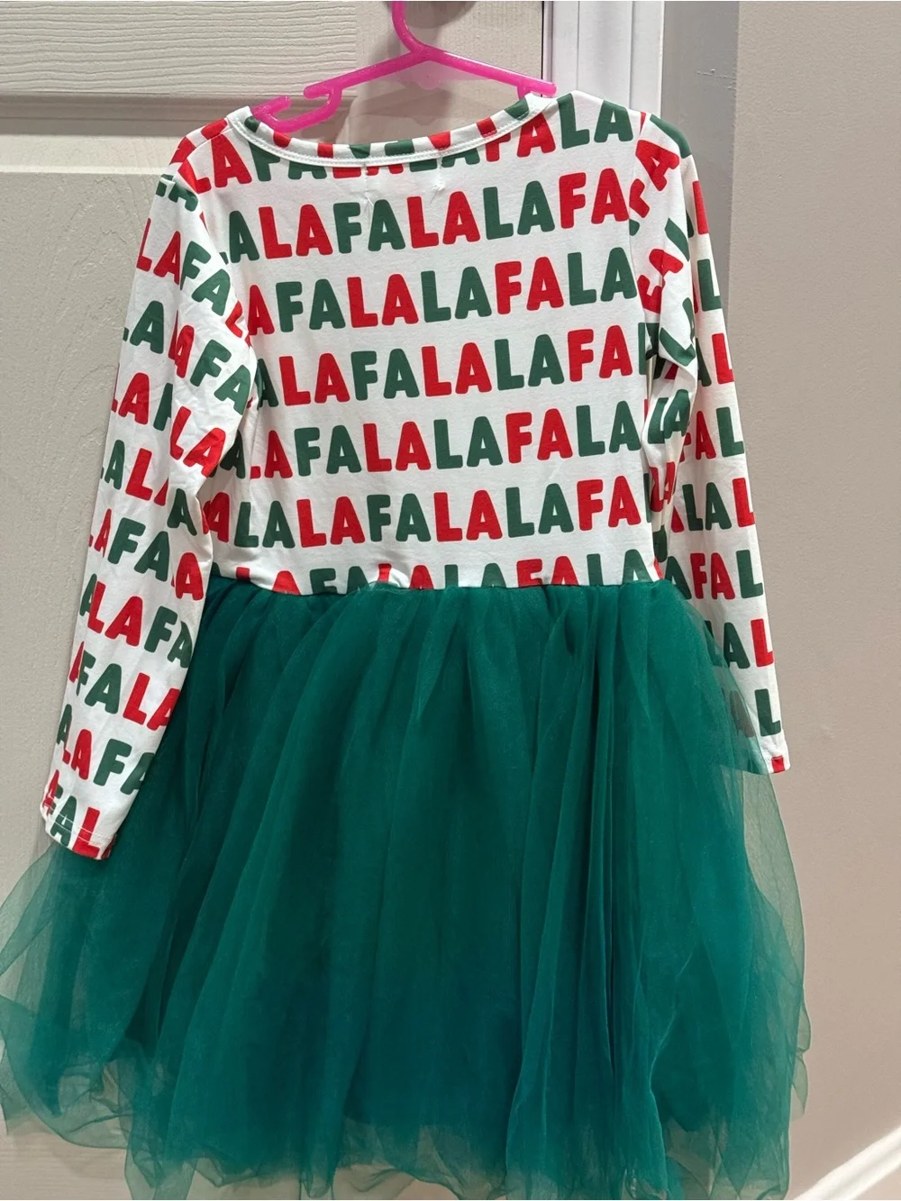 Girls' Green Tulle Holiday Costume Dress - 'FALALA' Print